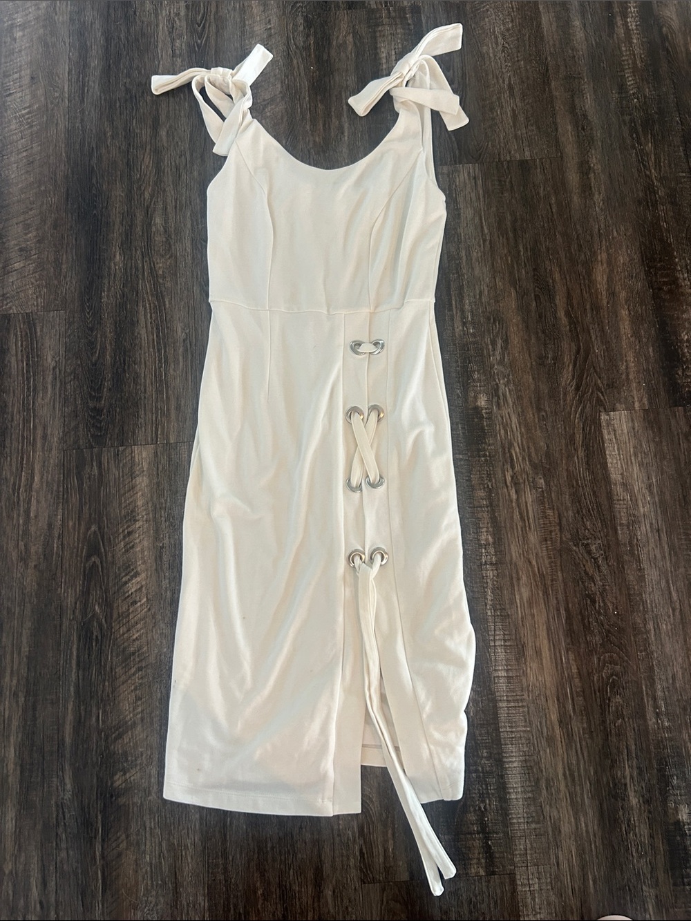 VENUS white Tie-Shoulder Midi Dress with Lace-Up Side